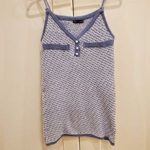 Urut Gorgeous ,Blue/White & Silver Metallic Knit Tank, Beaded Straps Sz. Small